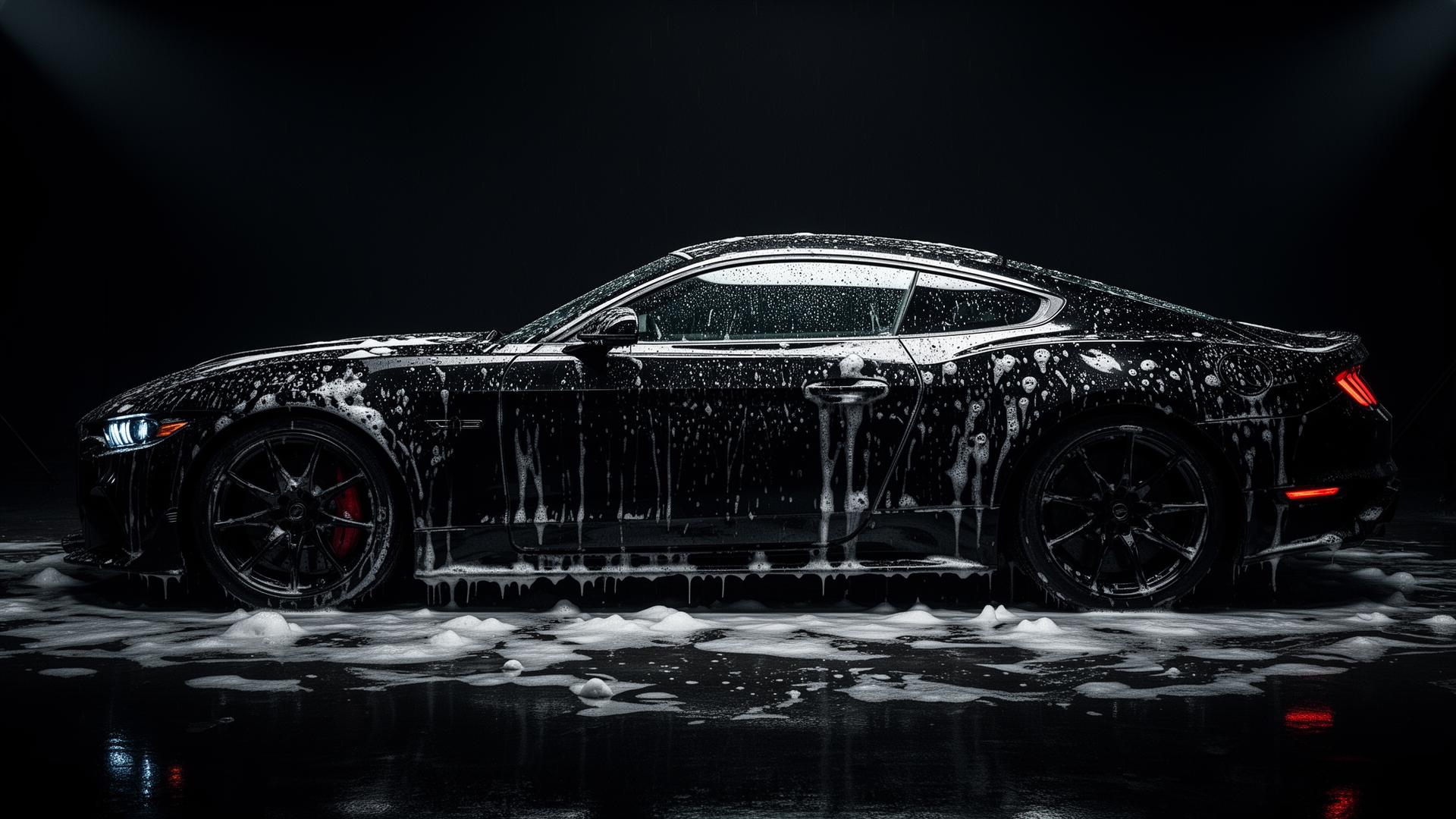 Black car being cleaned